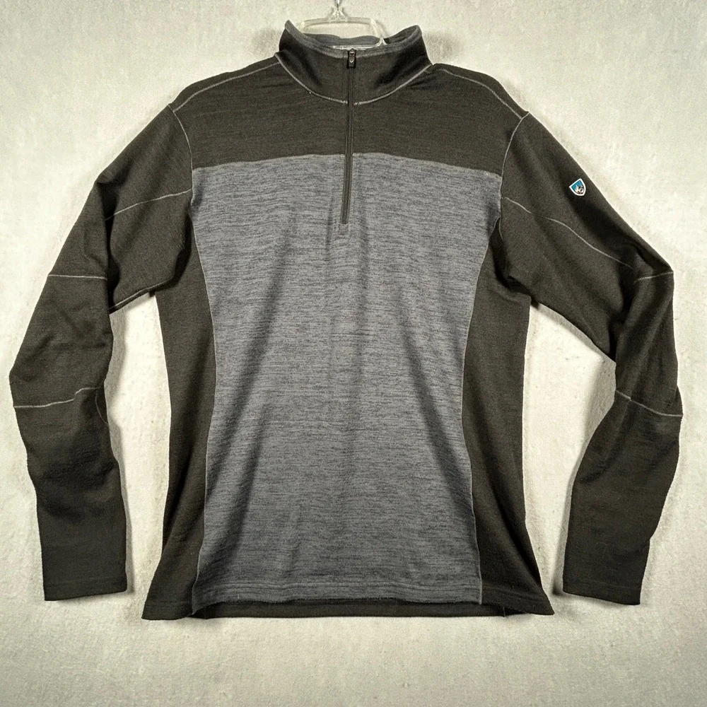 Kuhl Revel 1/4 Zip Pullover Mens Medium Black Gray Colorblock Thumbhole sweater